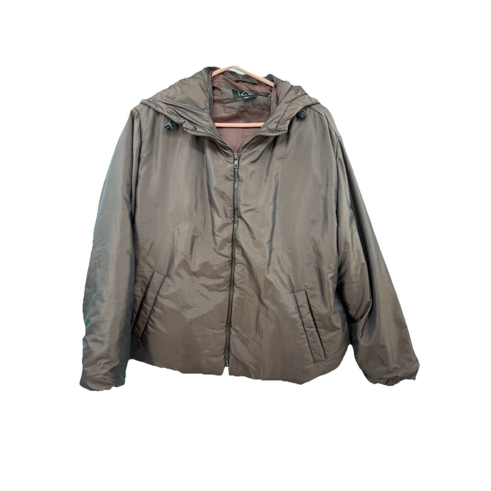 Vintage IZZI Women's Jacket Iridescent Brown 1980s Hooded Zip Up Lg Thermolite